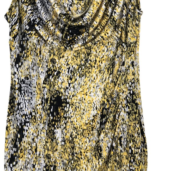 Vintage 90s Yellow and Grey Animalistic Waterfall, Scoop Neck Dress Plus sz 18 - Picture 4 of 8